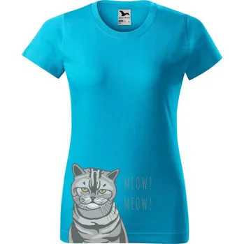 Dámské tričko DOBRÝ TRIKO Dámské tričko s potiskem kočky Barva: Tyrkysová, Velikost: XS
