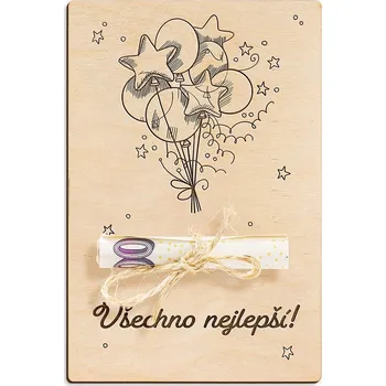 Dárková krabička Dřevěná dárková karta na peníze - Všechno nejlepší