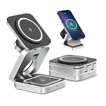 15W cestovní skládací bezdrátová magsafe QI stanice 3v1 pro telefon, Samsung Galaxy Watch a sluchátka