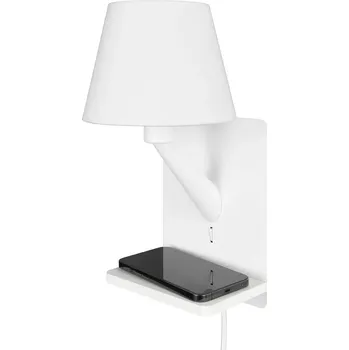 Nástěnné svítidlo Trio Leuchten 262670131 COMFORT - Nástěnná bílá lampička k posteli s bezdrátovým nabíjením, USB-A + USB-C, 1 x E14 (Nástěnné svítidlo k posteli s kabelem do zásuvky s výstupy USB-A + USB-C, s vypínačem)