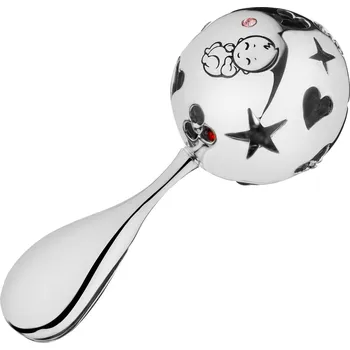 Stříbrné chrastítko se zirkony a jantarem - holčička - AP540-0097