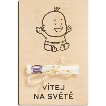 Dárková krabička Dřevěná dárková karta na peníze - Vítej na světě