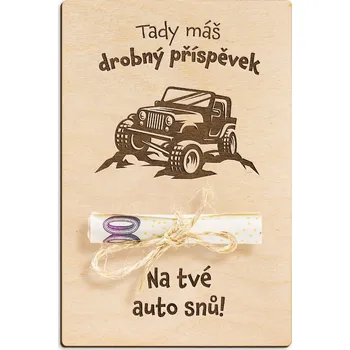 Dárková krabička Dřevěná dárková karta na peníze - Na auto snů
