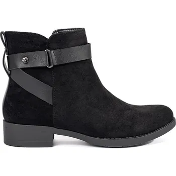 Dámská treková obuv Černé semišové dámské kotníkové boty s ozdobným páskem, podpatek 3 cm 1886B Velikost: 40