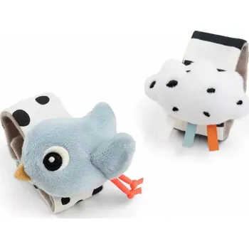 DONE BY DEER set 2ks chrastítek na zápěstí Happy Clouds modrá