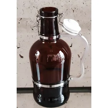 Sklenice Skleněný džbán na pivo 2l s kovovým uchem a keramickou zátkou