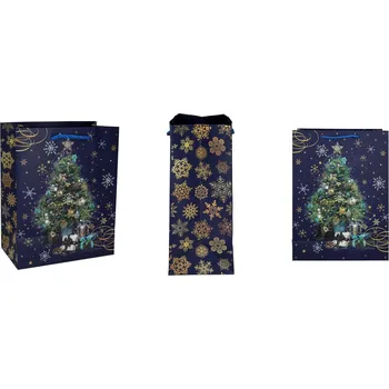 Carmani Vánoční dárková taška vánoční stromeček modrý podklad - 18x23x8 cm