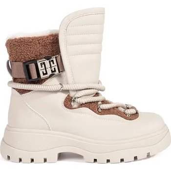 Dívčí sněhule Smetanové dámské sněhule s kožešinou na hrubé podrážce JJ80C Velikost: 39