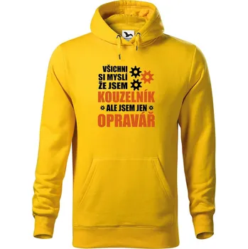 Pánská mikina DOBRÝ TRIKO Pánská mikina s potiskem Kouzelník opravář Velikost pánské mikiny: XL, Barva: Žlutá