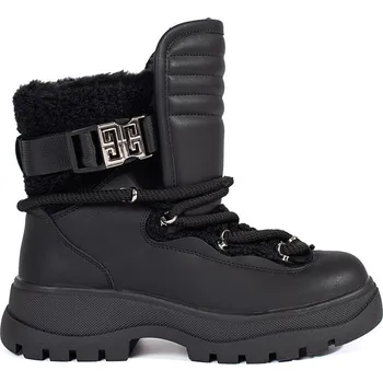 Dívčí sněhule Černé dámské sněhule s kožešinou na hrubé podrážce JJ80B Velikost: 41