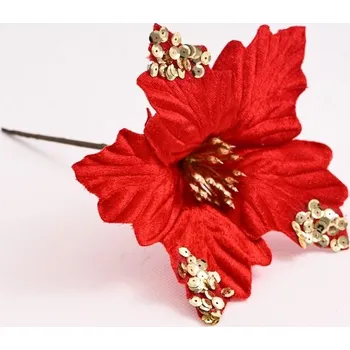 Vánoční dekorace Vánoční hvězda s flitrami 24 cm, červená