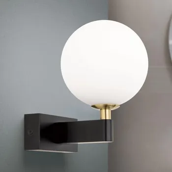 Lampička Orion Nástěnné svítidlo Mara, černé, sklo, výška 17,5 cm, G9, IP44 - Svorkovnice - délka 10 cm, šířka 5 cm, výška 2,5 cm černá, mosaz, opál matný 1 x 20 W - Doprava zdarma