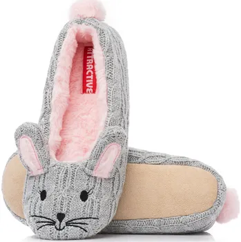 Dámské baleríny Šedé dámské baleríny s motivem myšky, růžová podšívka, velikost vel