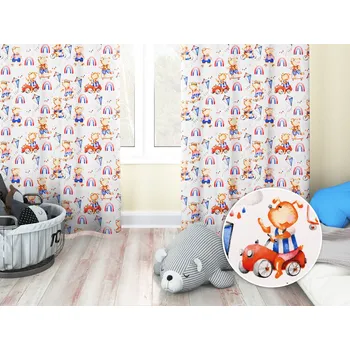 ubrus Dětský bavlněný závěs Sandra SA-521 Modro-červení pejsci s auty na bílém 150x140 cm