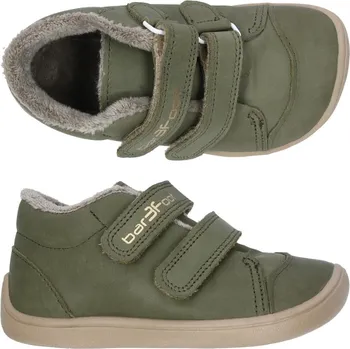 Chlapecká zimní obuv 3F Zimní kožené boty bar3foot 2Be38/LT35 olivové, suchý zip, barefoot velikost: 21