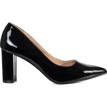 Dámské lodičky Elegantní lakované černé lodičky na sloupkovém podpatku, podpatek 8 cm AI08B Velikost: 37