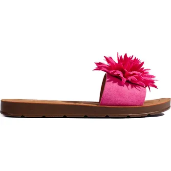 Dámské pantofle Tmavě růžové nazouváky s kytkou CK288FU Velikost: 41