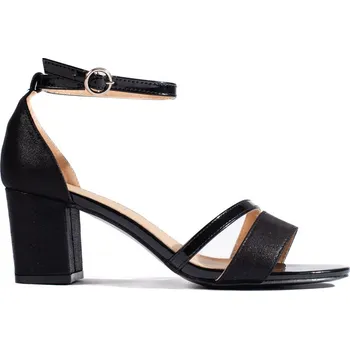 Dámské sandále Černé páskové elegantní sandály na podpatku A3076-B Velikost: 37