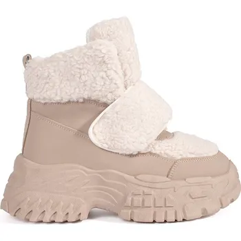 Dívčí sněhule Béžové sněhule na platformě s kožešinou beránkového typu BL537P-KH Velikost: 39