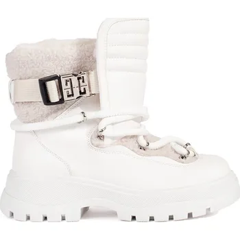 Dívčí sněhule Bílé dámské sněhule s kožešinou na hrubé podrážce JJ80P-W Velikost: 38