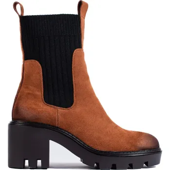 Dámská treková obuv Hnědé nazouvací boty na širokém podpatku 23-12242C Velikost: 37