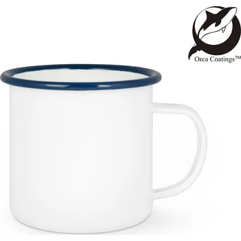 Kovový hrnek "Plecháček" 360 ml ORCA Coating bílý - modrý lem sublimace termotransfer