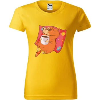 Dámské tričko DOBRÝ TRIKO Dámské tričko s potiskem Kočka se šálkem Barva: Žlutá, Velikost: XS