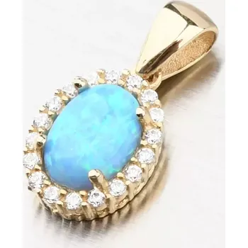 Přívěsek Dámský přívěsek žluté zlato 585 zirkon modrý opál 162P-132420-BL