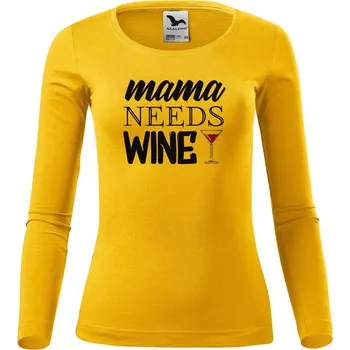 Dámské tričko DOBRÝ TRIKO Dámské triko Mama needs wine Velikost: XS, Barva: Žlutá