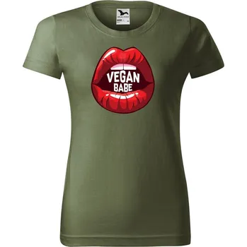 Dámské tričko DOBRÝ TRIKO Dámské tričko s potiskem Vegan babe Barva: Khaki, Velikost: S
