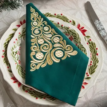 prostírání Sada lněných ubrousků Zlatý stromek 6 ks