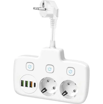 Prodlužovací kabel Rozbočovací zásuvka s vypínačem LINEA 2x230V + 4xUSB A/C SCHUKO bílá