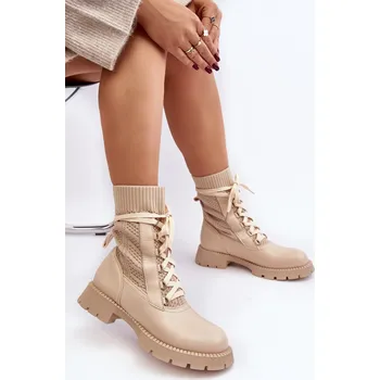 Dámské kozačky Dámské kozačky se šněrováním a ponožkou Gentiana Barva: Béžová, Velikost: 37