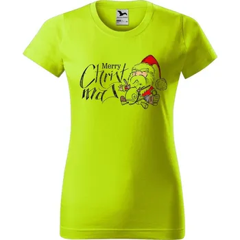 Dámské oblečení DOBRÝ TRIKO Dámské tričko s potiskem Merry Christmas Barva: Limetková, Velikost: S