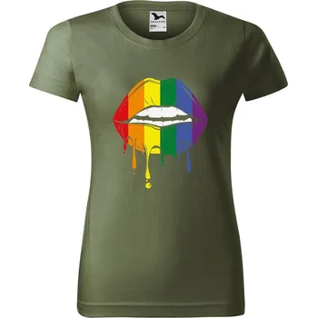 Dámské tričko DOBRÝ TRIKO Dámské tričko s potiskem Pride ústa Barva: Khaki, Velikost: XL