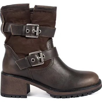 Dámská treková obuv Hnědé dámské kotníkové boty na podpatku se sponami, podpatek 6 cm M-795BR Velikost: 41