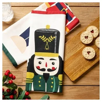 Utěrka Sada vánočních kuchyňských utěrek | NUTCRACKER | s louskáčkem - bavlna| 2*45x65 cm | 832982 Homla