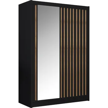 Šatní skříň Skříň s posuvnými dveřmi, černá/dub craft, 150x215 cm, LADDER