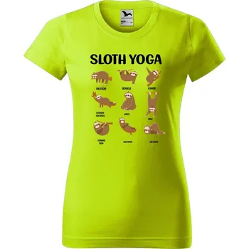 Dámské oblečení DOBRÝ TRIKO Dámské tričko s potiskem Sloth yoga Barva: Limetková, Velikost: XS