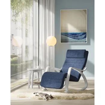 Křeslo SONGMICS Houpací křeslo s nastavitelnou opěrkou nohou modrá