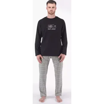 Pánské pyžamo GINA pánské pyžamo dlouhé pánské, šité, s potiskem Pyžama 2024 79177P černá šedá XXL