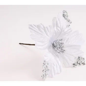 Vánoce Vánoční hvězda s flitrami 24 cm, bílo-stříbrná