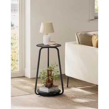 Konzolový stolek VASAGLE Odkládací stolek se skleněnou deskou kulatý černý mramor