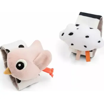 DONE BY DEER set 2ks chrastítek na zápěstí Happy Clouds růžová