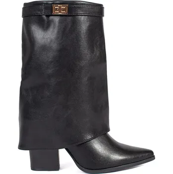 Dámské kozačky Černé elegantní dámské kozačky na podpatku, podpatek 9 cm RXJ-255B Velikost: 40