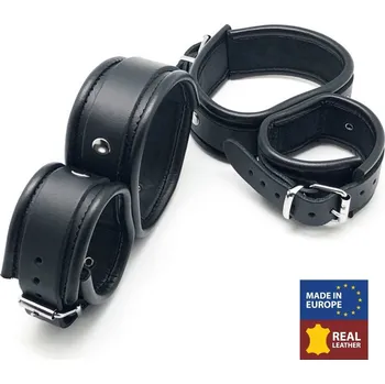 Pánské erotické prádlo The Red Leather Restraint Ankle/Hands, pouta k připevnění zápěstí ke kotníkům
