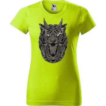 Dámské oblečení DOBRÝ TRIKO Dámské tričko s potiskem Tygří hlava Barva: Limetková, Velikost: XL