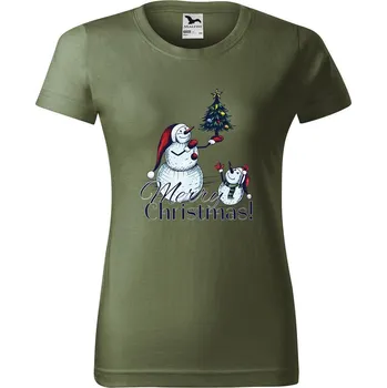 Dámské tričko DOBRÝ TRIKO Dámské tričko s potiskem Merry christmas! Barva: Khaki, Velikost: M