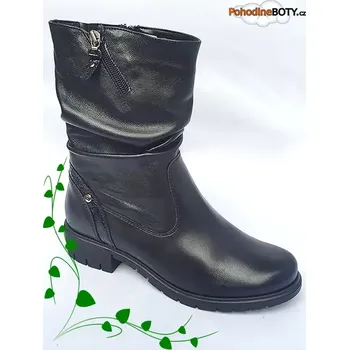 Dámská zimní obuv Dámské kožené širší polokozačky na klínku černé Aldex (Aldex vzor 829 kůže)