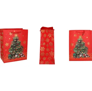 Carmani Vánoční dárková taška vánoční stromeček červený podklad - 18x23x8 cm